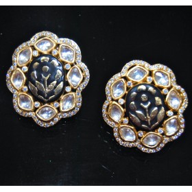 Kundan Meena Gold Stud Earrings